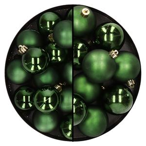 Decoris 28x stuks kunststof kerstballen donkergroen 4 en 6 cm -
