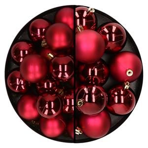 Decoris 28x stuks kunststof kerstballen donkerrood 4 en 6 cm -