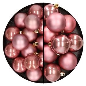 Decoris 28x stuks kunststof kerstballen oudroze 4 en 6 cm -