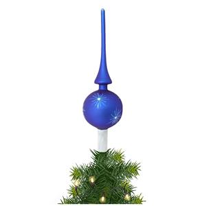 Bellatio Kerst piek van glas mat blauw gedecoreerd H28 cm -