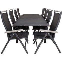 Hioshop Marbella tuinmeubelset tafel 100x160/240cm en 8 stoel Albany zwart.