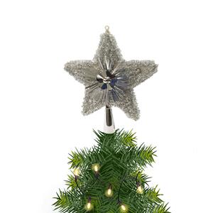 Bellatio Kerstboom piek/topper ster kunststof glitters zilver 23 cm -