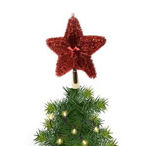Decoris Kerstboom piek/topper ster rood met glitters 23 cm -