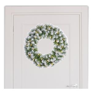 Mica Decorations Kerstkrans/deurkrans groen met verlichting en sneeuw D60 cm -