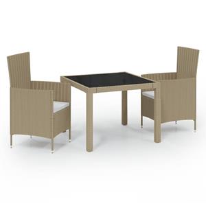 VidaXL 3-delige Tuinset Met Kussens Poly Rattan Beige