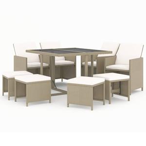 VidaXL 9-delige Tuinset Met Kussens Poly Rattan Beige