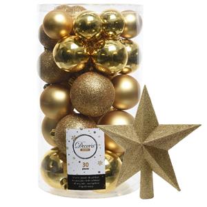 Decoris kerstballen 30x stuks - goud 4/5/6 cm kunststof mat/glans/glitter mix en piek -