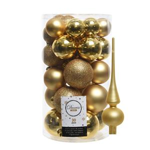 Decoris kerstballen 30x stuks - goud 4/5/6 cm kunststof mat/glans/glitter mix en piek -