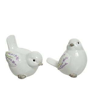 Decoris Set Van 2x Stuks Decoratie Dieren Beelden Vogels Wit Met Lavendel Bloemen 9 Cm - Tuinbeelden