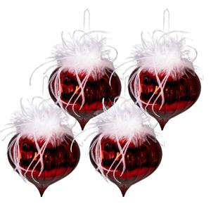 Clayre & Eef Kerstballen Set Van 4 Ø 10 Cm Rood Wit Glas Kerstboomversiering Kerstversiering Kerstdecoratie Rood