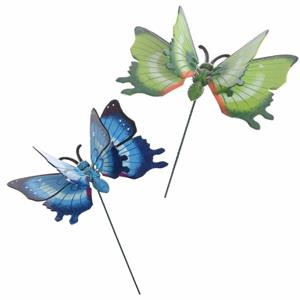 Decoris 2x Stuks Metalen Deco Vlinders Blauw En Groen Van 11 X 70 Cm Op Tuinstekers - Tuinbeelden