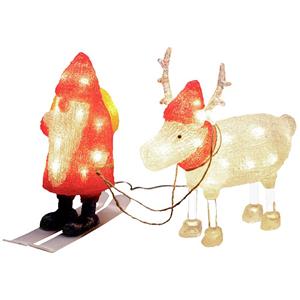 Konstsmide - Weihnachtsfigur für draußen - Weihnachtsmann mit Rentieren - 40 LEDs - 24,5 cm Höhe