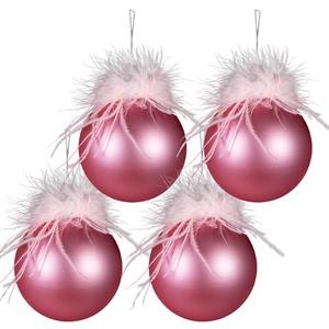Clayre & Eef Kerstballen Set Van 4 Ø 10 Cm Roze Glas Kerstboomversiering Kerstversiering Kerstdecoratie Roze