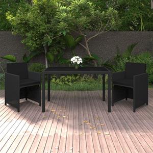 vidaXL 3-tlg. Garten-Essgruppe mit Kissen Poly Rattan Schwarz 