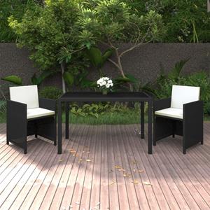 vidaXL 3-tlg. Garten-Essgruppe mit Kissen Poly Rattan Schwarz 