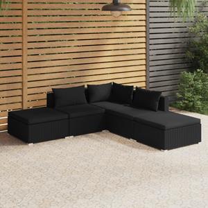 Vidaxl 5-tlg. Garten-lounge-set Mit Kissen Poly Rattan Schwarz