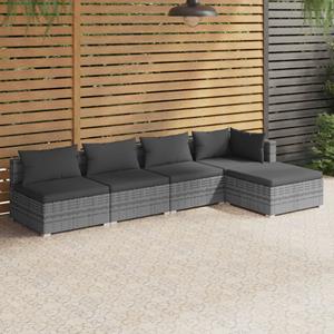 VidaXL 5-delige Loungeset Met Kussens Poly Rattan Grijs