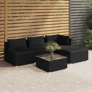 vidaXL 5-tlg. Garten-Lounge-Set mit Kissen Poly Rattan Schwarz 