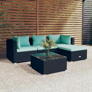 VidaXL 5-delige Loungeset Met Kussens Poly Rattan Zwart