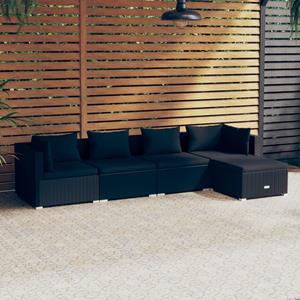 VidaXL 5-delige Loungeset Met Kussens Poly Rattan Zwart