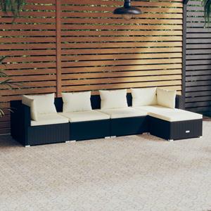 VidaXL 5-delige Loungeset Met Kussens Poly Rattan Zwart