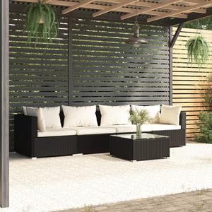 VidaXL 5-delige Loungeset Met Kussens Poly Rattan Zwart