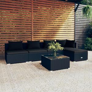 vidaXL 6-tlg. Garten-Lounge-Set mit Kissen Poly Rattan Schwarz 