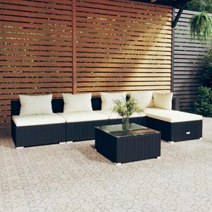 vidaXL 6-delige Loungeset met kussens poly rattan zwart