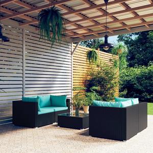 VidaXL 5-delige Loungeset Met Kussens Poly Rattan Zwart