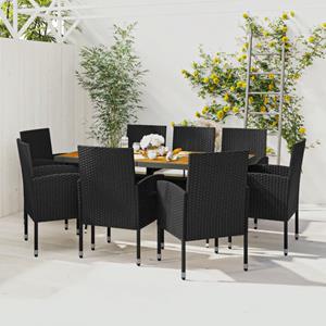 VidaXL 9-delige Tuinset Poly Rattan Zwart