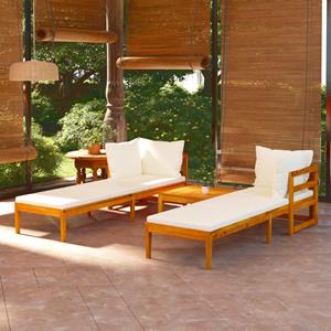 vidaXL 3-tlg. Garten-Lounge-Set mit Cremeweißen Kissen Massivholz Akazie 