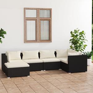 vidaXL 6-tlg. Garten-Lounge-Set mit Kissen Poly Rattan Schwarz 