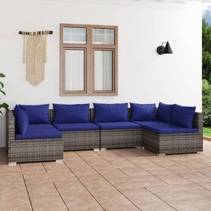 VidaXL 6-delige Loungeset Met Kussens Poly Rattan Grijs