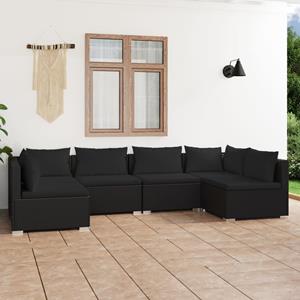 VidaXL 6-delige Loungeset Met Kussens Poly Rattan Zwart