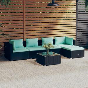 VidaXL 6-delige Loungeset Met Kussens Poly Rattan Zwart