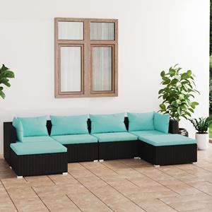 VidaXL 6-delige Loungeset Met Kussens Poly Rattan Zwart