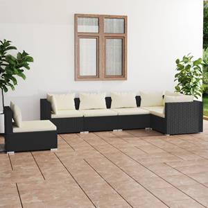 VidaXL 6-delige Loungeset Met Kussens Poly Rattan Zwart