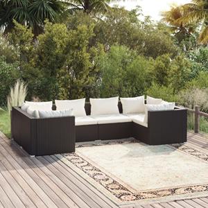 VidaXL 6-delige Loungeset Met Kussens Poly Rattan Zwart