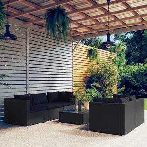 VidaXL 6-delige Loungeset Met Kussens Poly Rattan Zwart