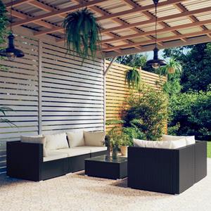 VidaXL 6-delige Loungeset Met Kussens Poly Rattan Zwart