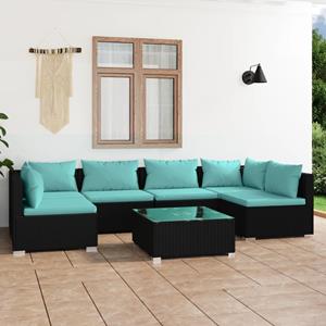 VidaXL 7-delige Loungeset Met Kussens Poly Rattan Zwart