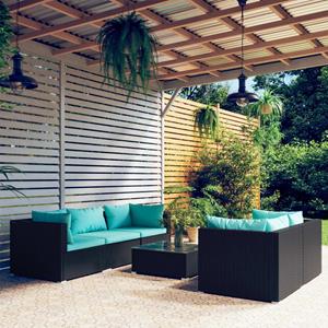 VidaXL 6-delige Loungeset Met Kussens Poly Rattan Zwart