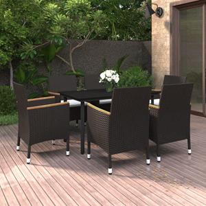 vidaXL 7-tlg. Garten-Essgruppe mit Auflagen Poly Rattan und Glas 