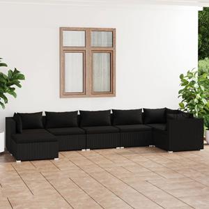 VidaXL 7-delige Loungeset Met Kussens Poly Rattan Zwart