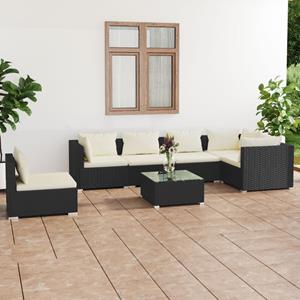 VidaXL 7-delige Loungeset Met Kussens Poly Rattan Zwart