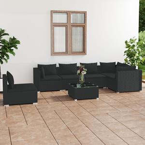 VidaXL 7-delige Loungeset Met Kussens Poly Rattan Zwart