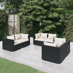 VidaXL 6-delige Loungeset Met Kussens Poly Rattan Zwart