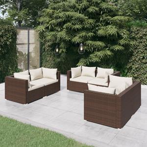 VidaXL 6-delige Loungeset Met Kussens Poly Rattan Bruin