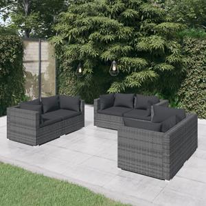 VidaXL 6-delige Loungeset Met Kussens Poly Rattan Grijs