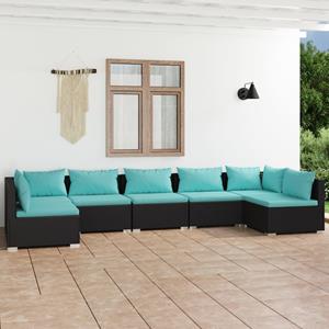 VidaXL 7-delige Loungeset Met Kussens Poly Rattan Zwart